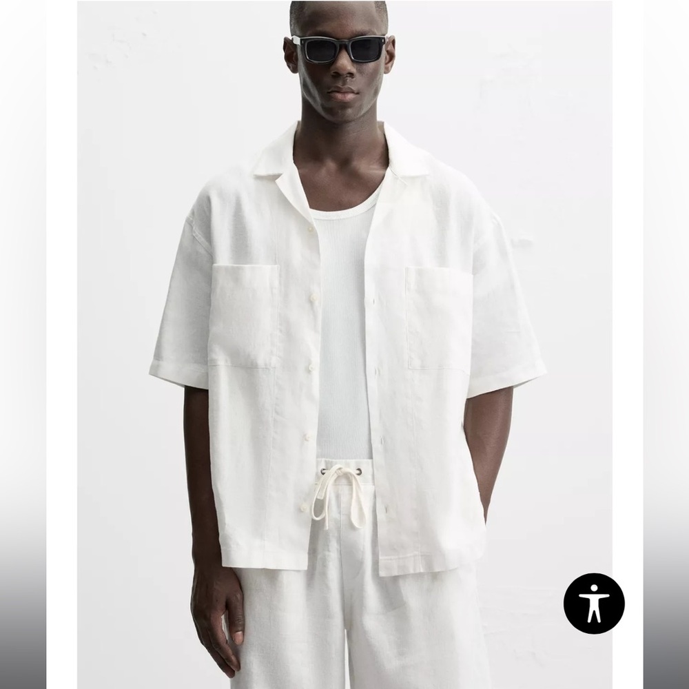 Zara Men's White Linen Shirt